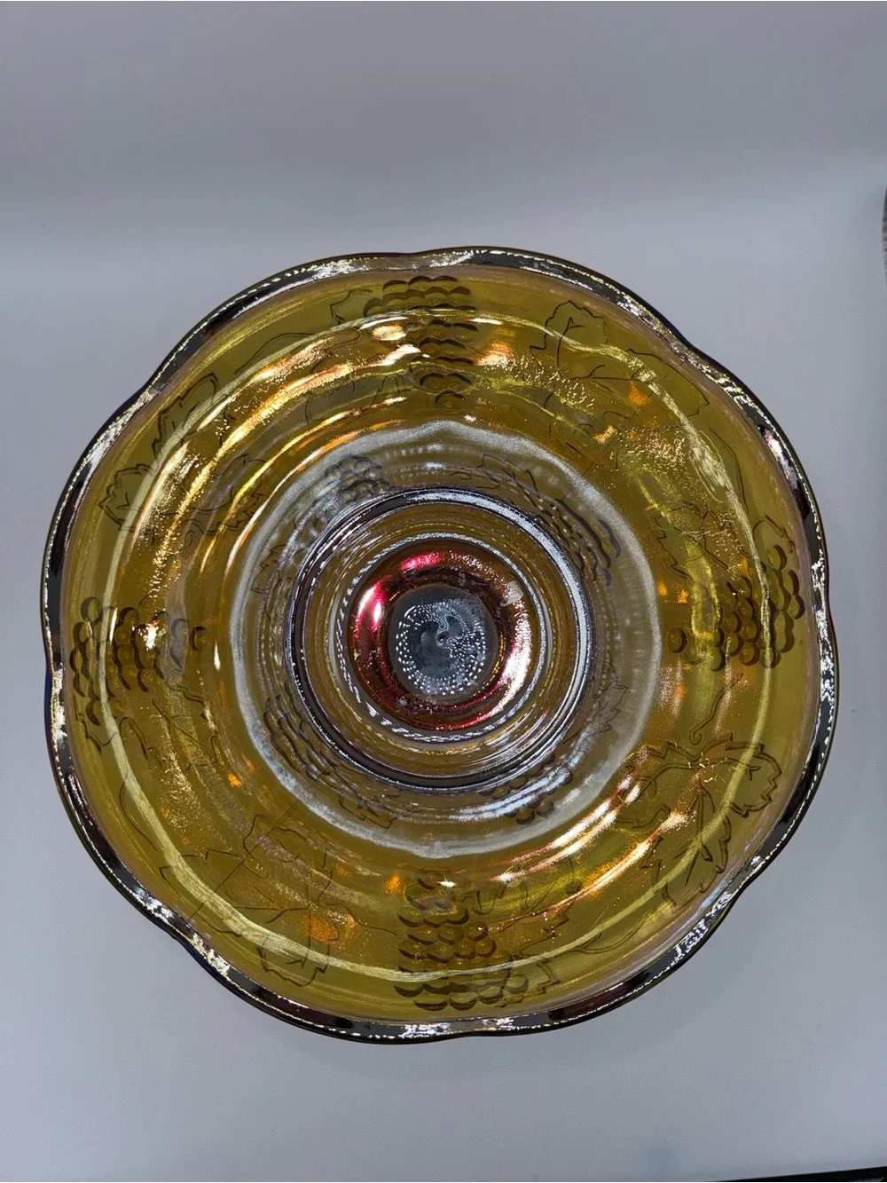 Vintage Indiana Glass Iridescent Gold Carnival Glass Footed Fruit Bowel